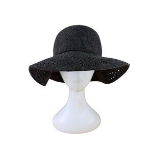 Charter Club Womens Gray Wool Perforated Wide-Brim Hat Size Medium